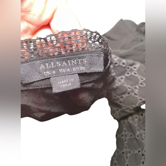 AllSaints Lilith Eyelet Fit & Flare Black Semi Sheer Dress Size 4 - Picture 6 of 10